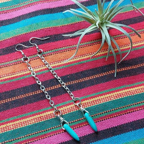 Turquoise Magnesite Earrings Artisan made Boho jewelry - Picture 7 of 9